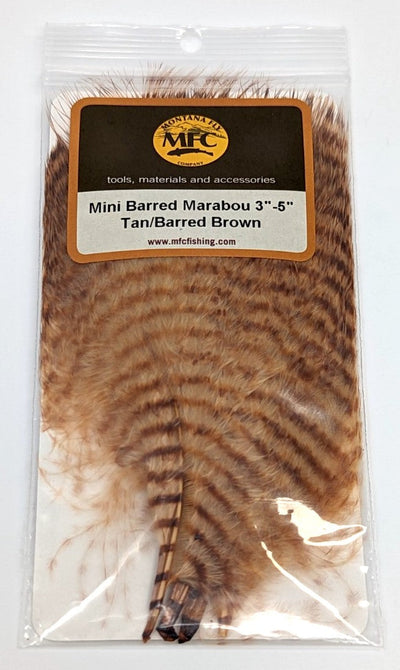 MFC Mini Barred Marabou 3-5" Tan/Brown Saddle Hackle, Hen Hackle, Asst. Feathers