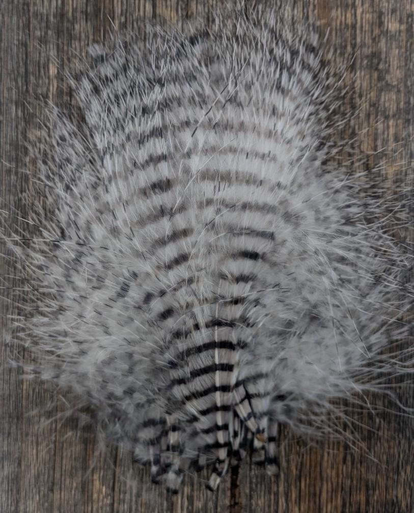 MFC Mini Barred Marabou 3-5" White/Black Saddle Hackle, Hen Hackle, Asst. Feathers