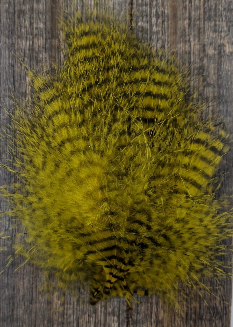 MFC Mini Barred Marabou 3-5" Yellow/Black Saddle Hackle, Hen Hackle, Asst. Feathers