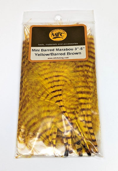 MFC Mini Barred Marabou 3-5" Yellow/Brown Saddle Hackle, Hen Hackle, Asst. Feathers