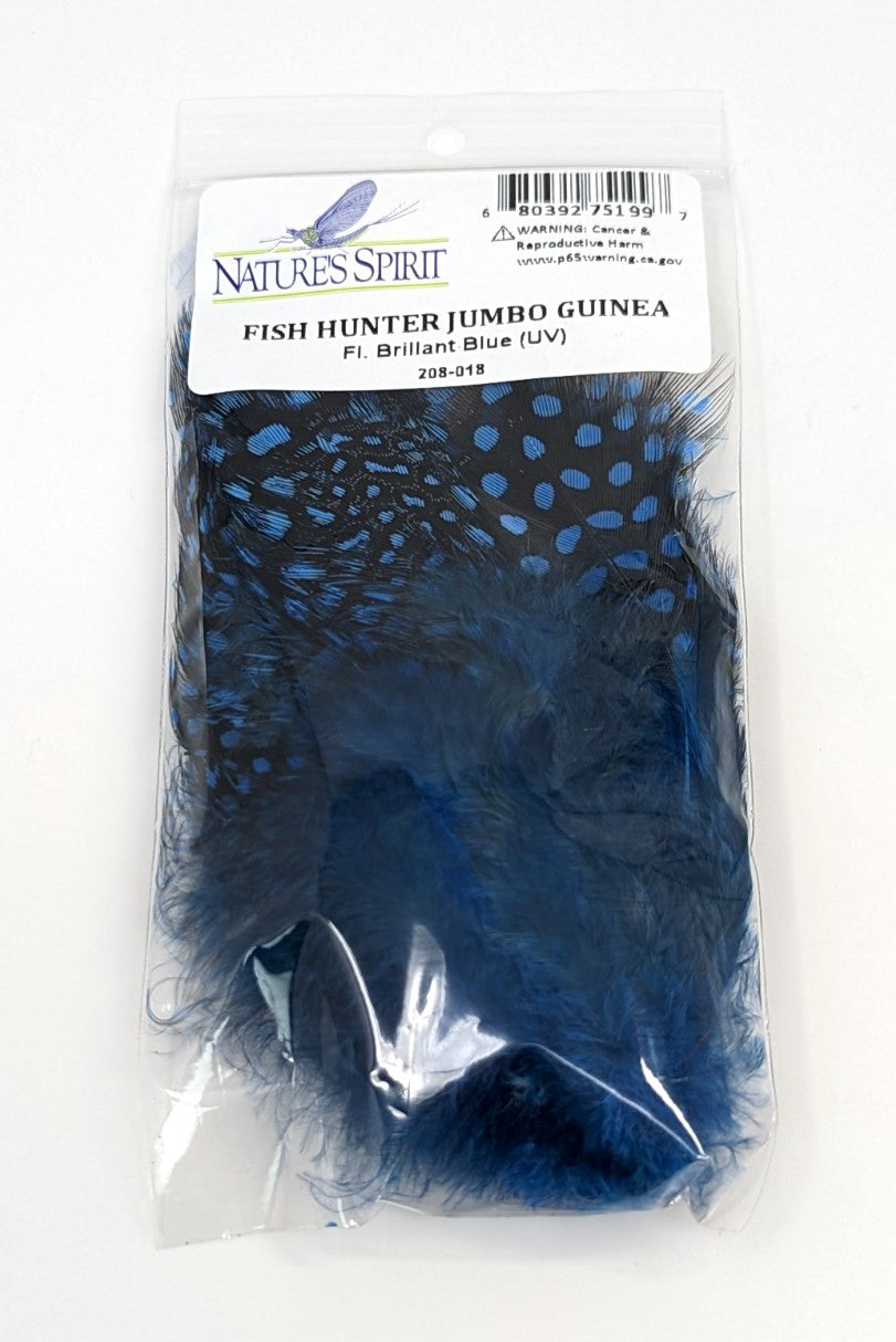 Nature's Spirit Fish Hunter Jumbo Guinea Feathers FL. Brilliant Blue (UV) Saddle Hackle, Hen Hackle, Asst. Feathers