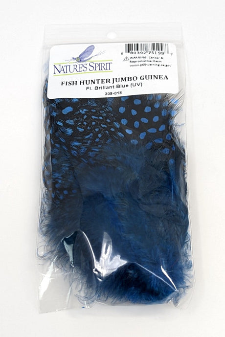 Nature's Spirit Fish Hunter Jumbo Guinea Feathers FL. Brilliant Blue (UV) Saddle Hackle, Hen Hackle, Asst. Feathers