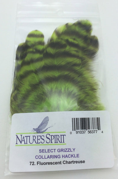 Nature's Spirit Grizzly Collaring Hackle Fl. Chartreuse Saddle Hackle, Hen Hackle, Asst. Feathers