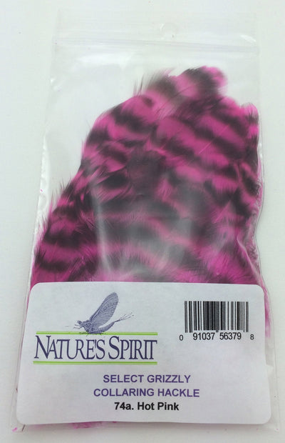 Nature's Spirit Grizzly Collaring Hackle Hot Pink Saddle Hackle, Hen Hackle, Asst. Feathers