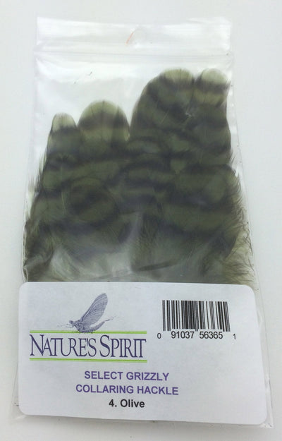 Nature's Spirit Grizzly Collaring Hackle Olive Saddle Hackle, Hen Hackle, Asst. Feathers