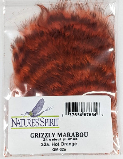 Nature's Spirit Grizzly Marabou Hot Orange Saddle Hackle, Hen Hackle, Asst. Feathers