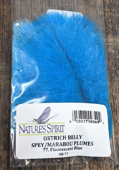 Nature's Spirit Ostrich Spey Plume - 12 Select Plumes Fluorescent Blue Saddle Hackle, Hen Hackle, Asst. Feathers