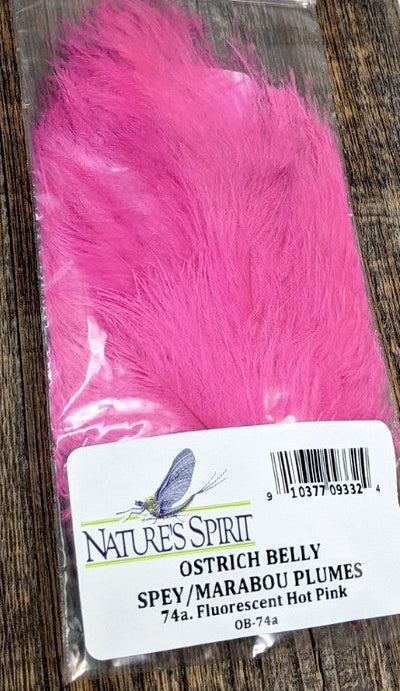 Nature's Spirit Ostrich Spey Plume - 12 Select Plumes Fluorescent Hot Pink Saddle Hackle, Hen Hackle, Asst. Feathers