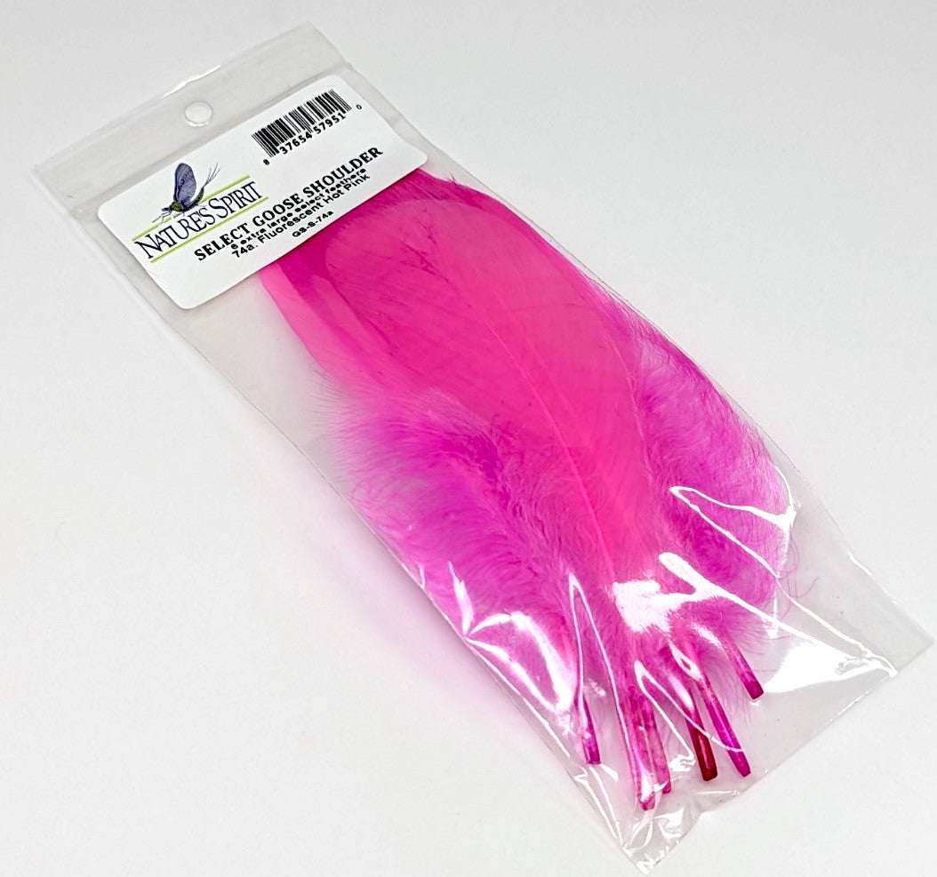 Nature's Spirit Select Goose Shoulder - 6 Extra Large Select Feathers Fl Hot Pink Saddle Hackle, Hen Hackle, Asst. Feathers