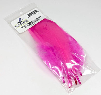 Nature's Spirit Select Goose Shoulder - 6 Extra Large Select Feathers Fl Hot Pink Saddle Hackle, Hen Hackle, Asst. Feathers