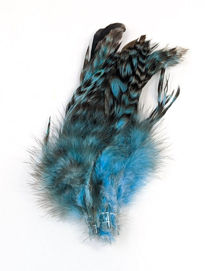 Nature's Spirit Strung Schlappen Dyed over Variant Fl Blue Saddle Hackle, Hen Hackle, Asst. Feathers