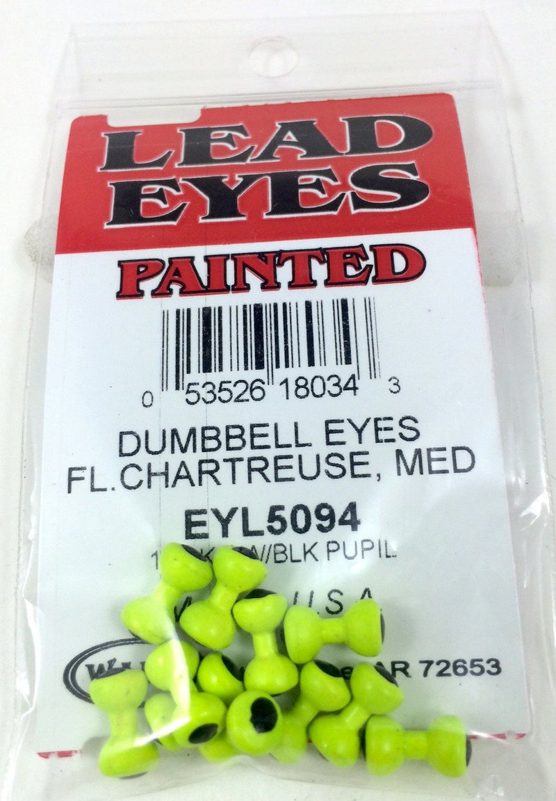 Painted Lead Dumbbell Eyes Fl. Chartreuse / X-Small Beads, Eyes, Coneheads
