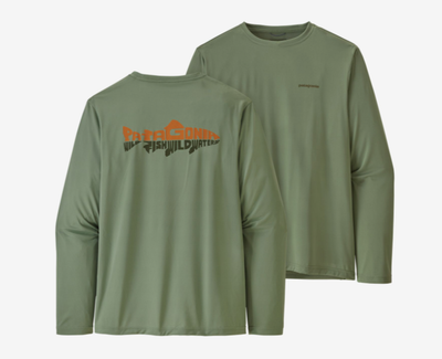 Patagonia Men's Long Sleeve Capilene Cool Daily Fish Graphic Shirt Wild Waterline: Sedge Green / M Clothing