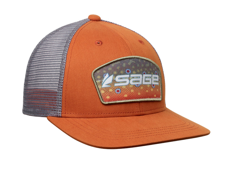Sage Patch Trucker Hat Orange/Brook Trout Hats, Gloves, Socks, Belts