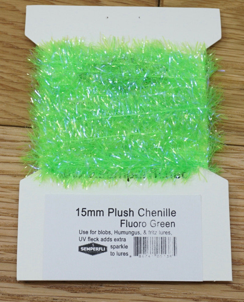 Semperfli 15mm Plush Transluscent Chenille Fluoro Green Chenilles, Body Materials