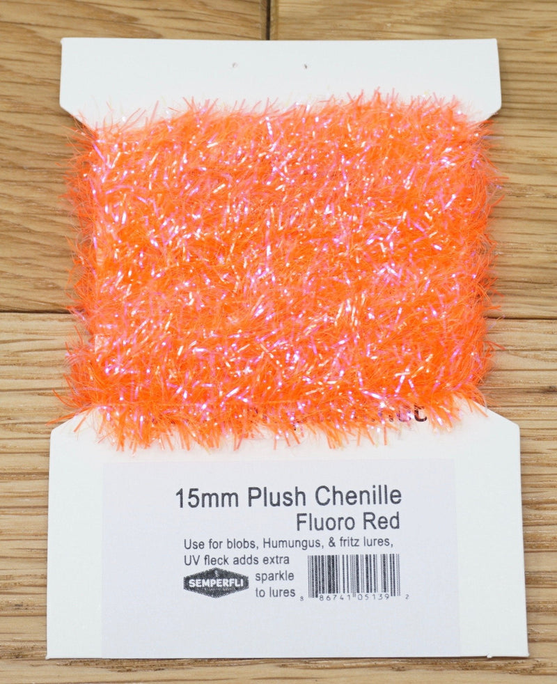 Semperfli 15mm Plush Transluscent Chenille Fluoro Red Chenilles, Body Materials
