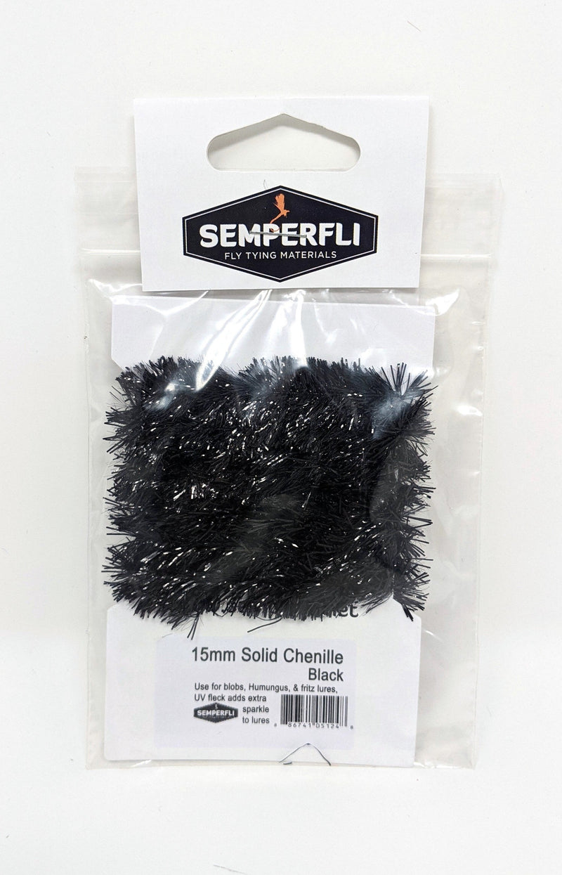 Semperfli 15mm Solid Chenille Black Chenilles, Body Materials