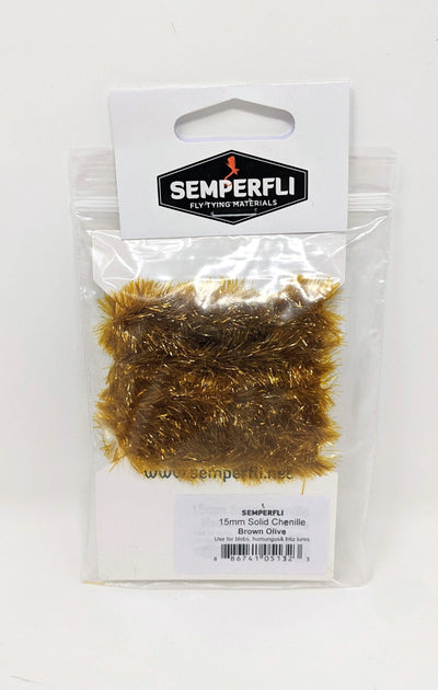 Semperfli 15mm Solid Chenille Brown Olive Chenilles, Body Materials