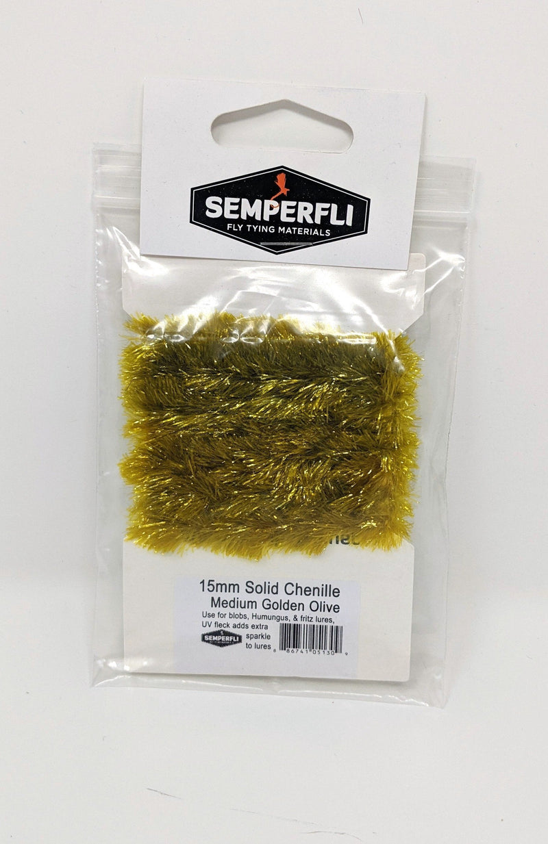 Semperfli 15mm Solid Chenille Golden Olive Chenilles, Body Materials