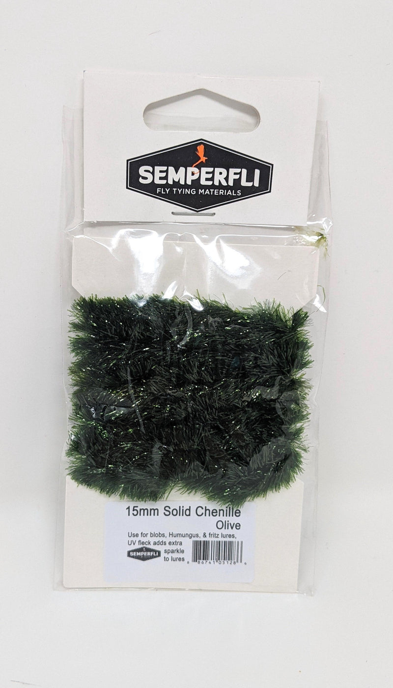Semperfli 15mm Solid Chenille Olive Chenilles, Body Materials