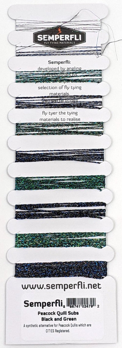 Semperfli Peacock Quill Subs Multicard – Black & Green Peacock Chenilles, Body Materials