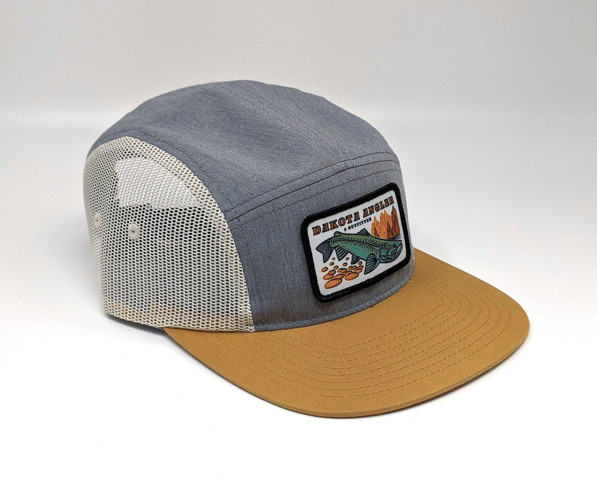 Shop Logo Patch 5 Panel with Mesh Cap (C20-CTM) Heather/Birch/Biscuit Hats, Gloves, Socks, Belts