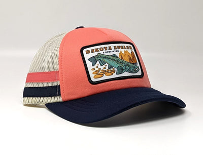 Shop Logo Patch Foam Striped Trucker Cap (c35-FM) Coral/Birch/Navy Hats, Gloves, Socks, Belts