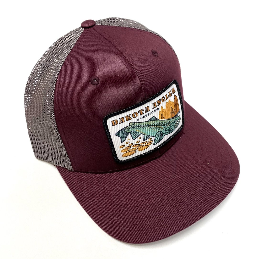 Shop Logo Patch Trucker Cap (C12-CTM) Burgundy/Charcoal Hats, Gloves, Socks, Belts