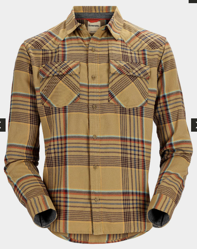 Simms Men's Santee Flannel Camel/Navy/Clay Neo Plaid / M Clothing