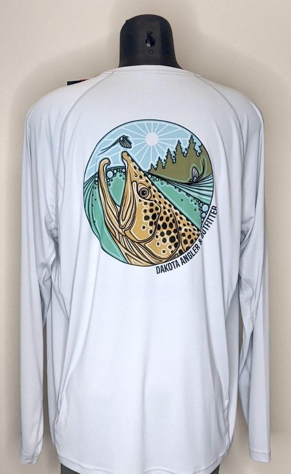 Simms Men's Solarflex Crewneck Brown Trout Rise Logo Sterling / M Clothing