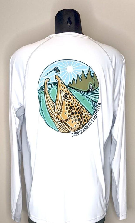 Simms Men's Solarflex Crewneck Brown Trout Rise Logo White / M Clothing