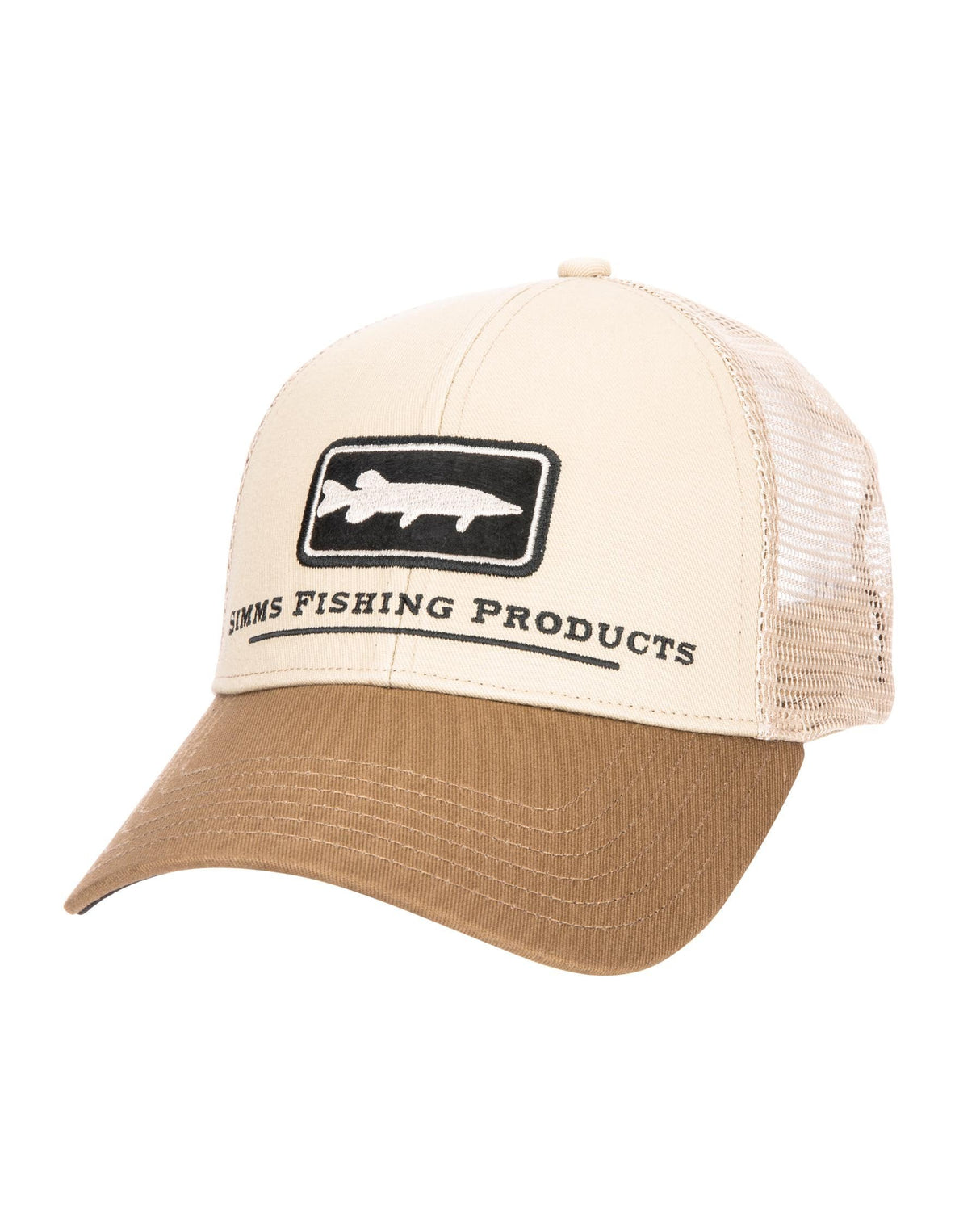 Simms Musky Icon Trucker Hat Tan Hats, Gloves, Socks, Belts