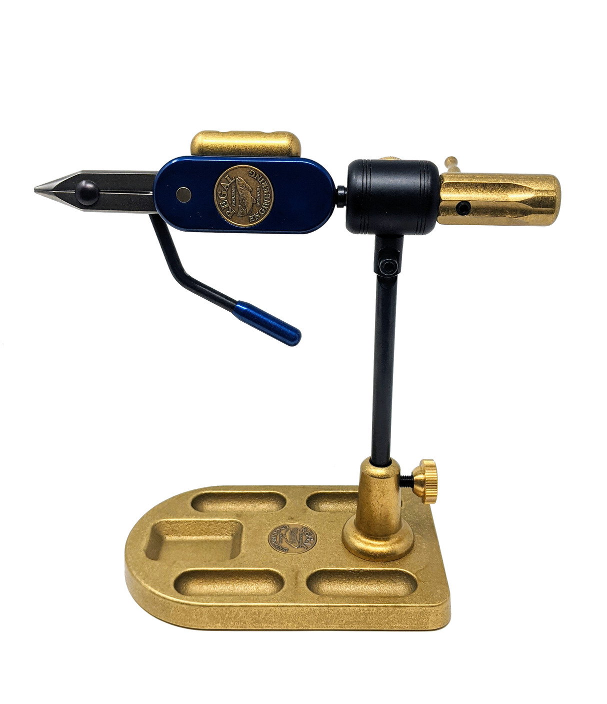 Special Edition Regal Revolution Vise Stainless Steel Jaws Bronze Pocket Base Royal Blue Fly Tying Vises