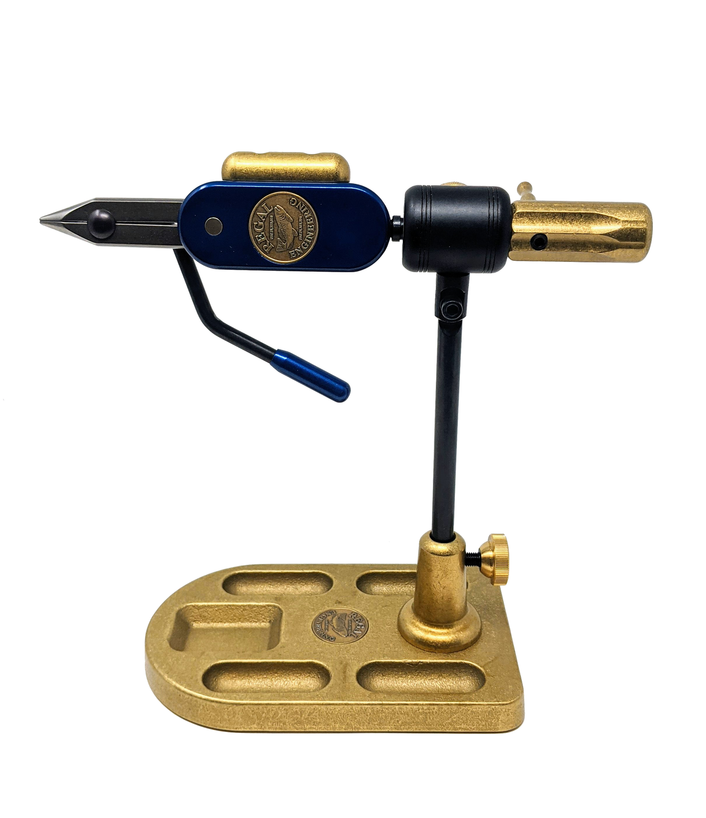 Special Edition Regal Revolution Vise Stainless Steel Jaws Bronze Pocket Base Royal Blue Fly Tying Vises