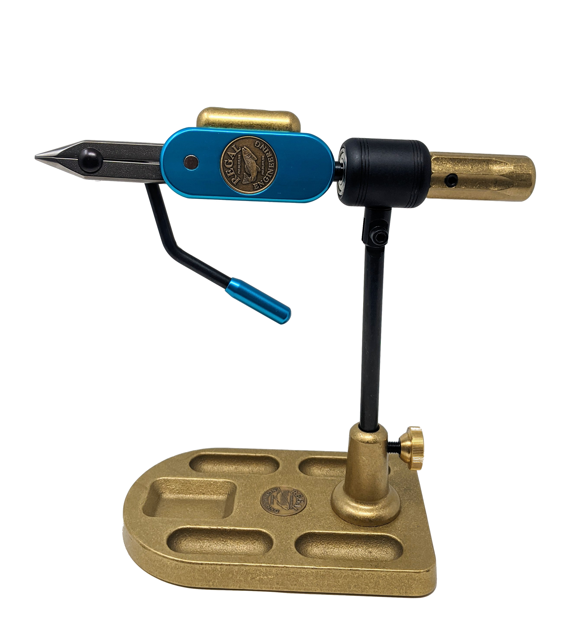 Special Edition Regal Revolution Vise Stainless Steel Jaws Bronze Pocket Base Tropical Teal Fly Tying Vises