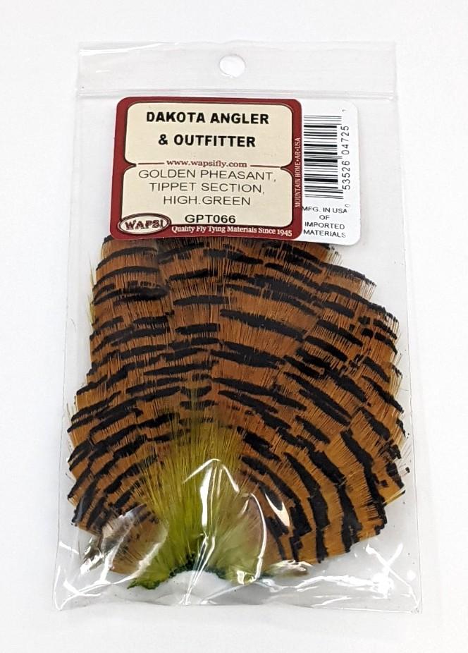 Wapsi Golden Pheasant Tippet Section High Green Saddle Hackle, Hen Hackle, Asst. Feathers