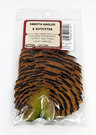 Wapsi Golden Pheasant Tippet Section High Green Saddle Hackle, Hen Hackle, Asst. Feathers
