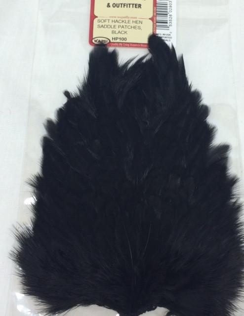 Wapsi Soft Hackle Hen Saddle Patches Black Saddle Hackle, Hen Hackle, Asst. Feathers