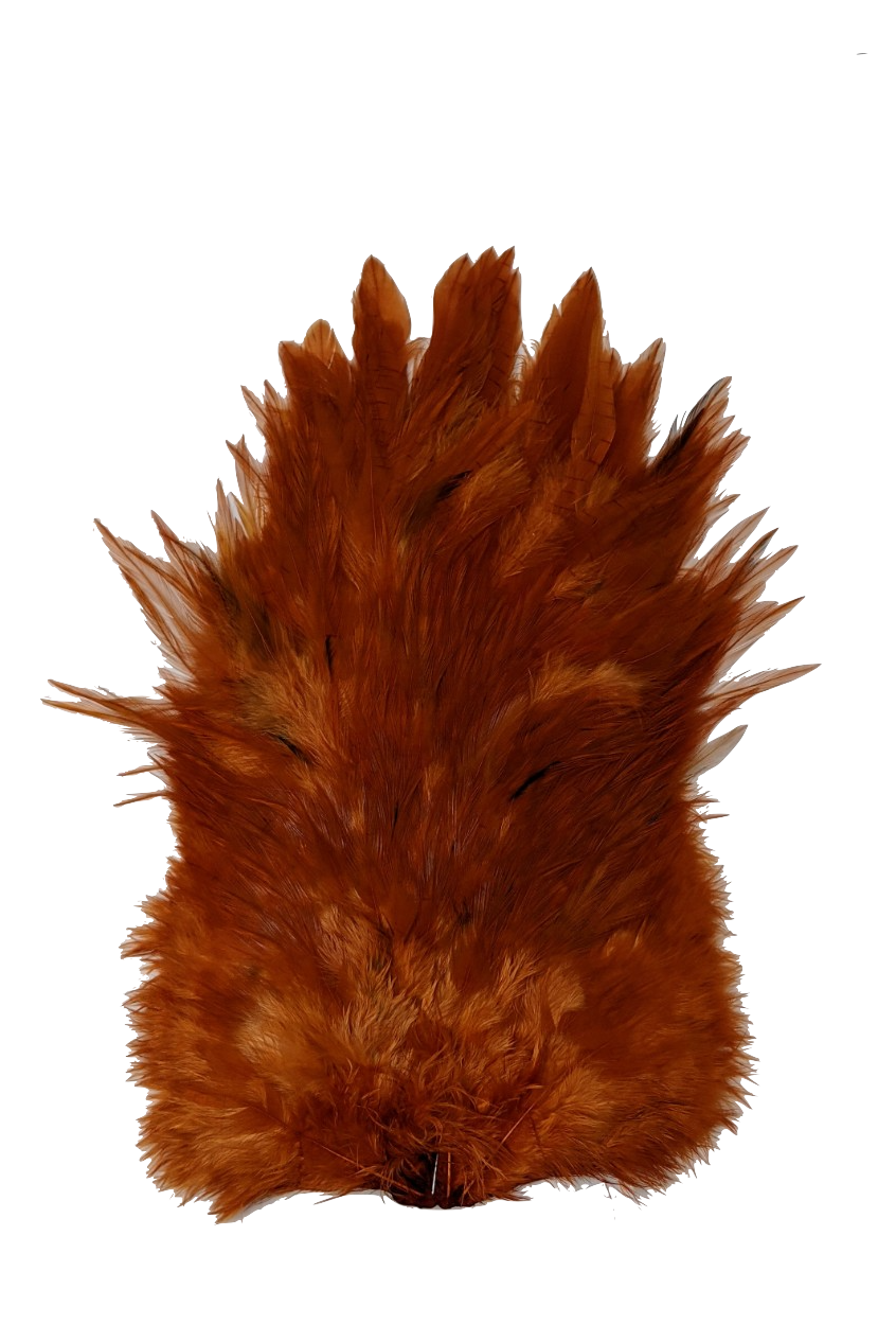 Whiting 4 B Rooster Saddle Burnt Orange Saddle Hackle, Hen Hackle, Asst. Feathers