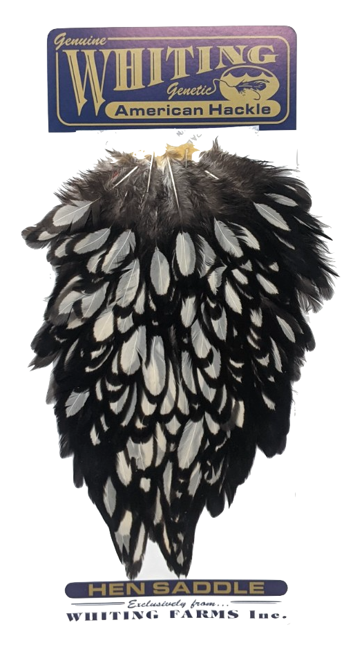 Whiting American Hen Saddle Black laced White Black laced White Saddle Hackle, Hen Hackle, Asst. Feathers