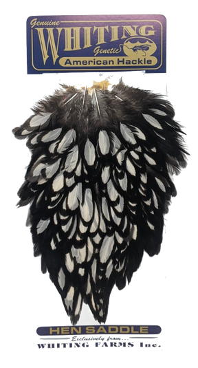 Whiting American Hen Saddle Black laced White Black laced White Saddle Hackle, Hen Hackle, Asst. Feathers