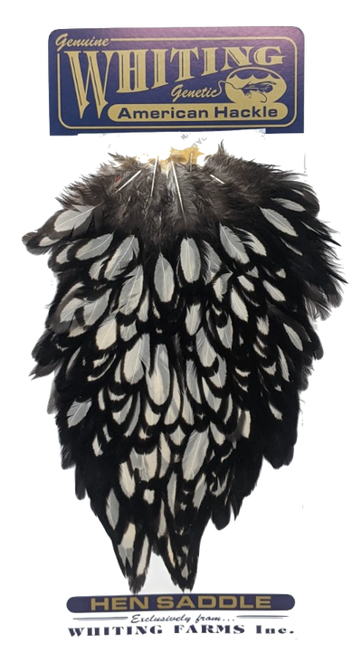 Whiting American Hen Saddle Black laced White Black laced White Saddle Hackle, Hen Hackle, Asst. Feathers