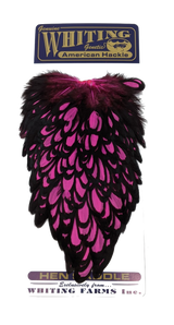 Whiting American Hen Saddle Black laced White dyed Pink Saddle Hackle, Hen Hackle, Asst. Feathers