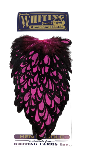 Whiting American Hen Saddle Black laced White dyed Pink Saddle Hackle, Hen Hackle, Asst. Feathers
