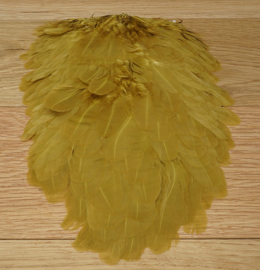 Whiting American Hen Saddles Golden Olive Saddle Hackle, Hen Hackle, Asst. Feathers