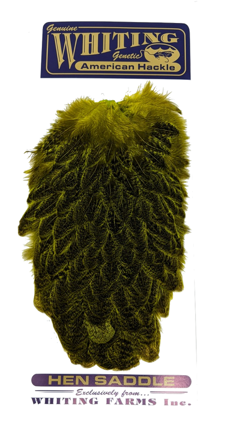 Whiting American Hen Saddles Mottled Fl Yellow Chart Saddle Hackle, Hen Hackle, Asst. Feathers