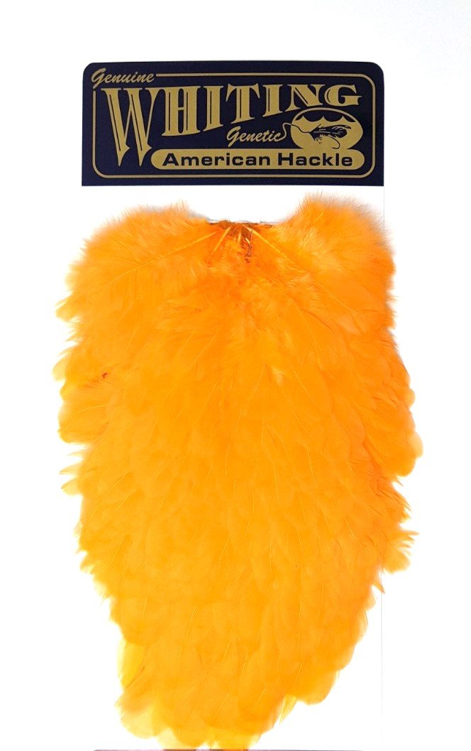 Whiting American Hen Saddles Shrimp Orange Saddle Hackle, Hen Hackle, Asst. Feathers