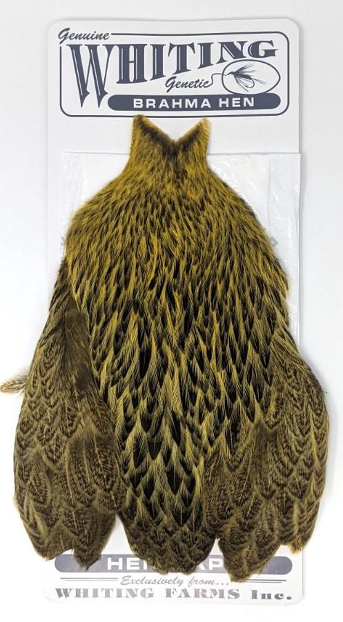 Whiting Brahma Hen Cape Badger dyed Pale Yellow Saddle Hackle, Hen Hackle, Asst. Feathers