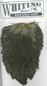 Whiting Brahma Hen Saddle Olive Saddle Hackle, Hen Hackle, Asst. Feathers