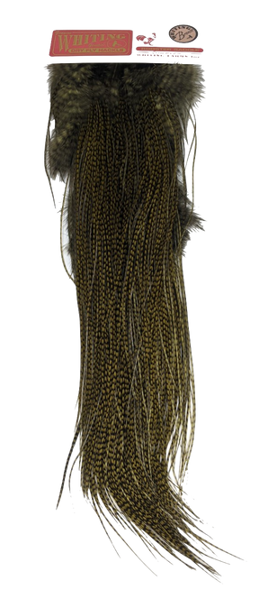 Whiting Bronze Rooster Midge Saddle Grizzly Dark Olive Saddle Hackle, Hen Hackle, Asst. Feathers